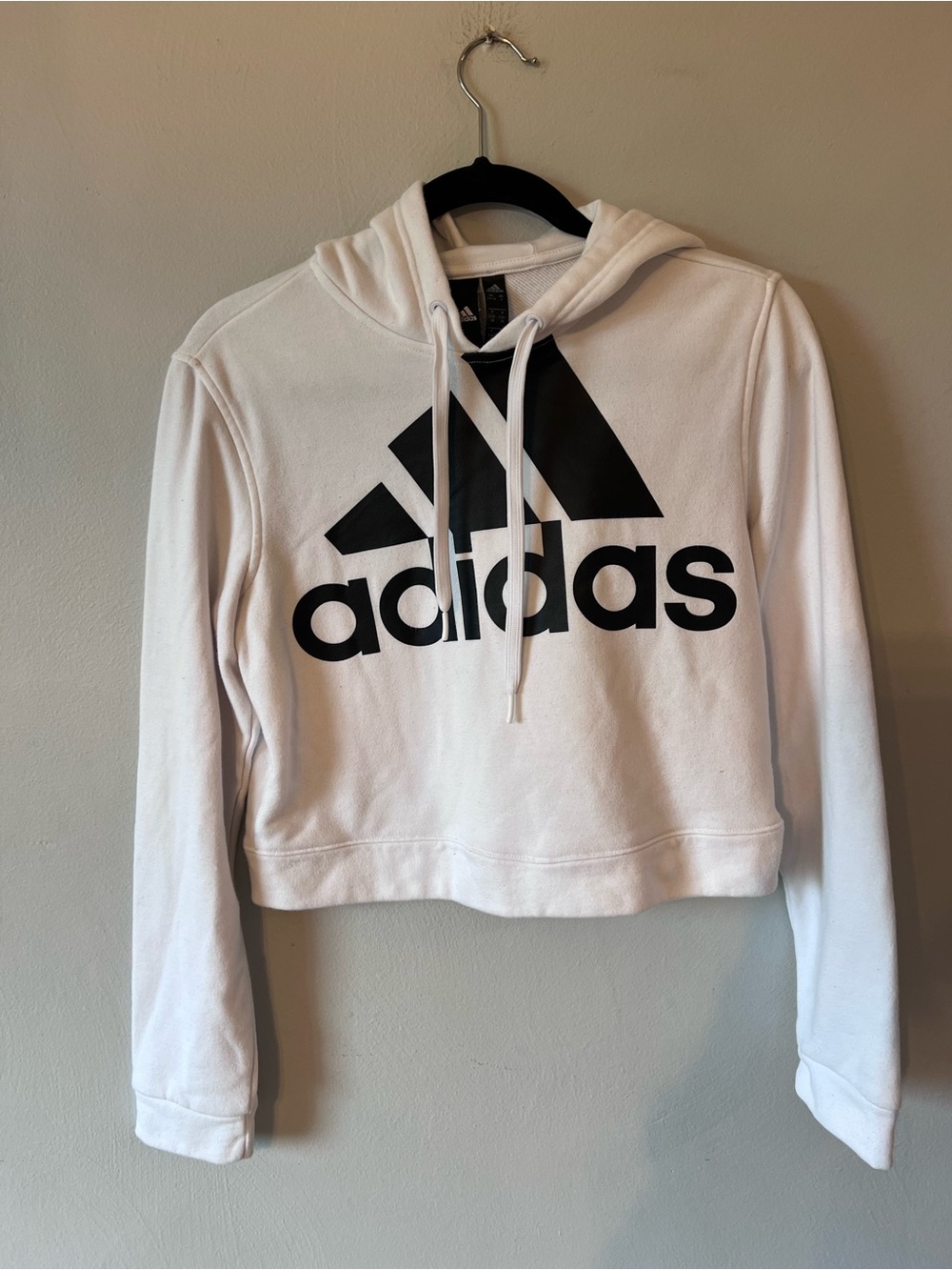 adidas White Cropped Hoodie with Black Logo - Women